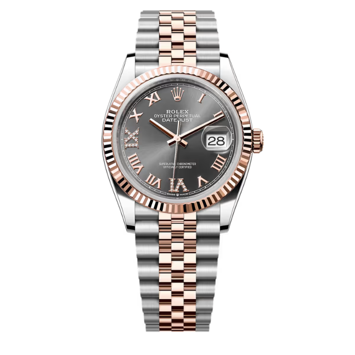 Rolex Datejust Dunkles Rhodium Zifferblatt Geriffelte Lünette 36mm 126231